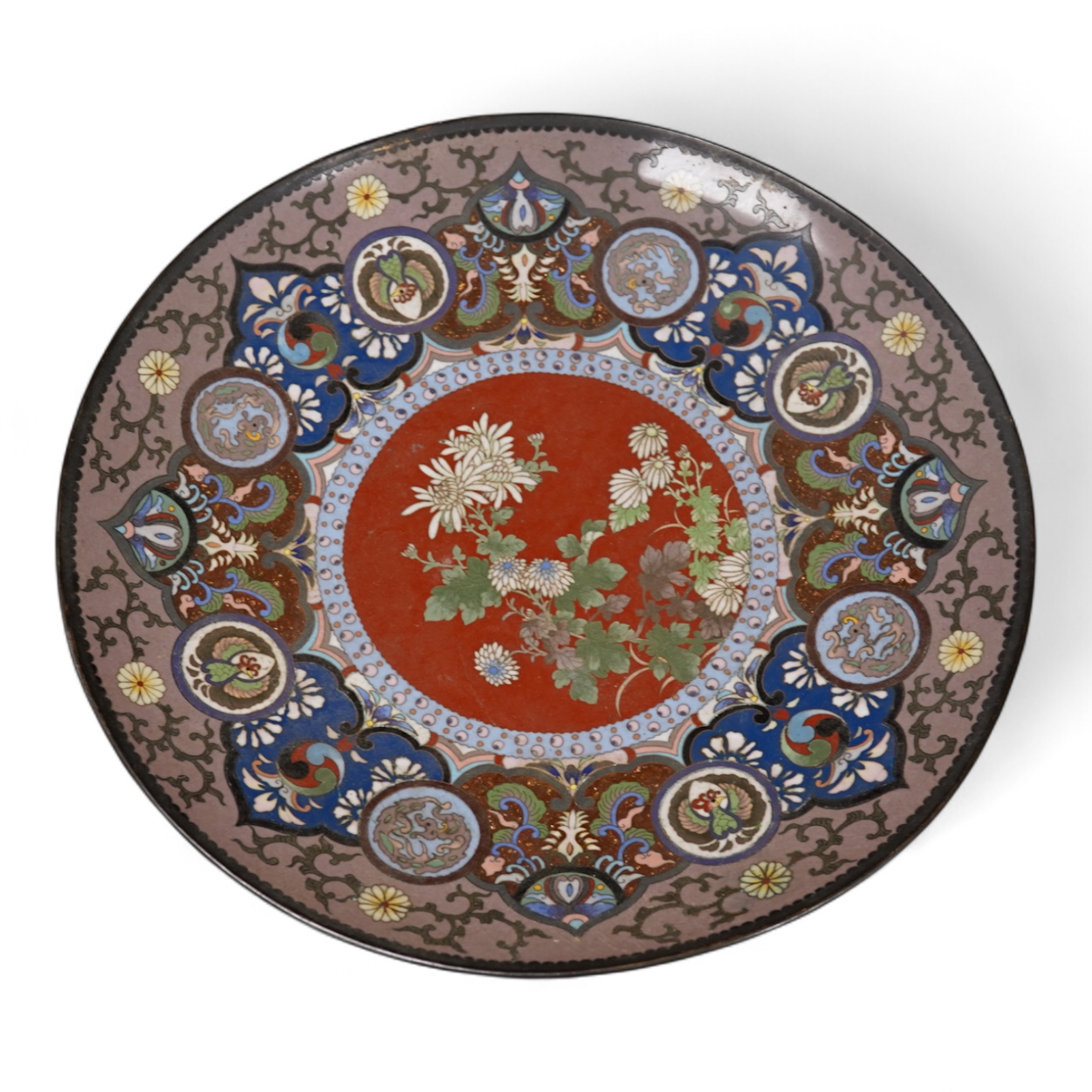 A Japanese cloisonné enamel dish, 30cm